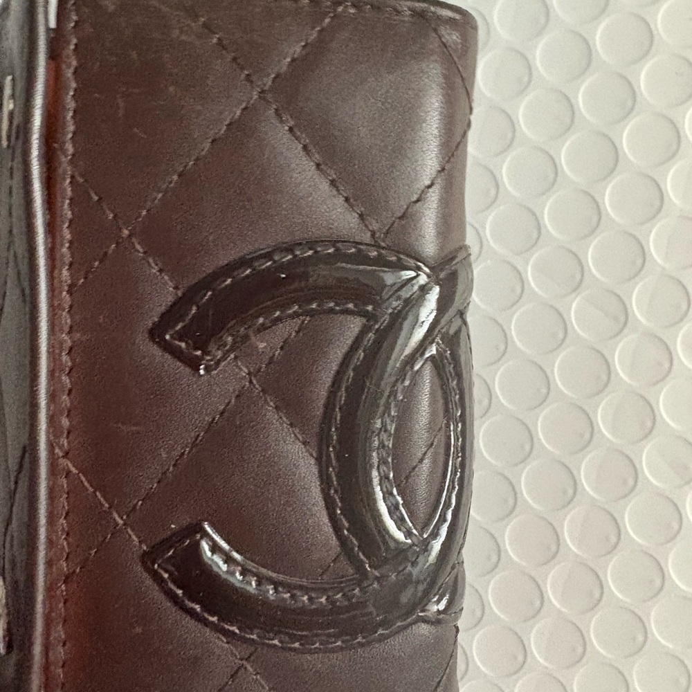 CHANEL Dark Brown Quilted ID key holder. Cambon line